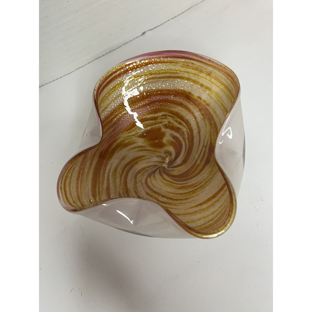 MCM Murano Art Glass Bowl /Ashtray, Beautiful Orange Swirl Colors
